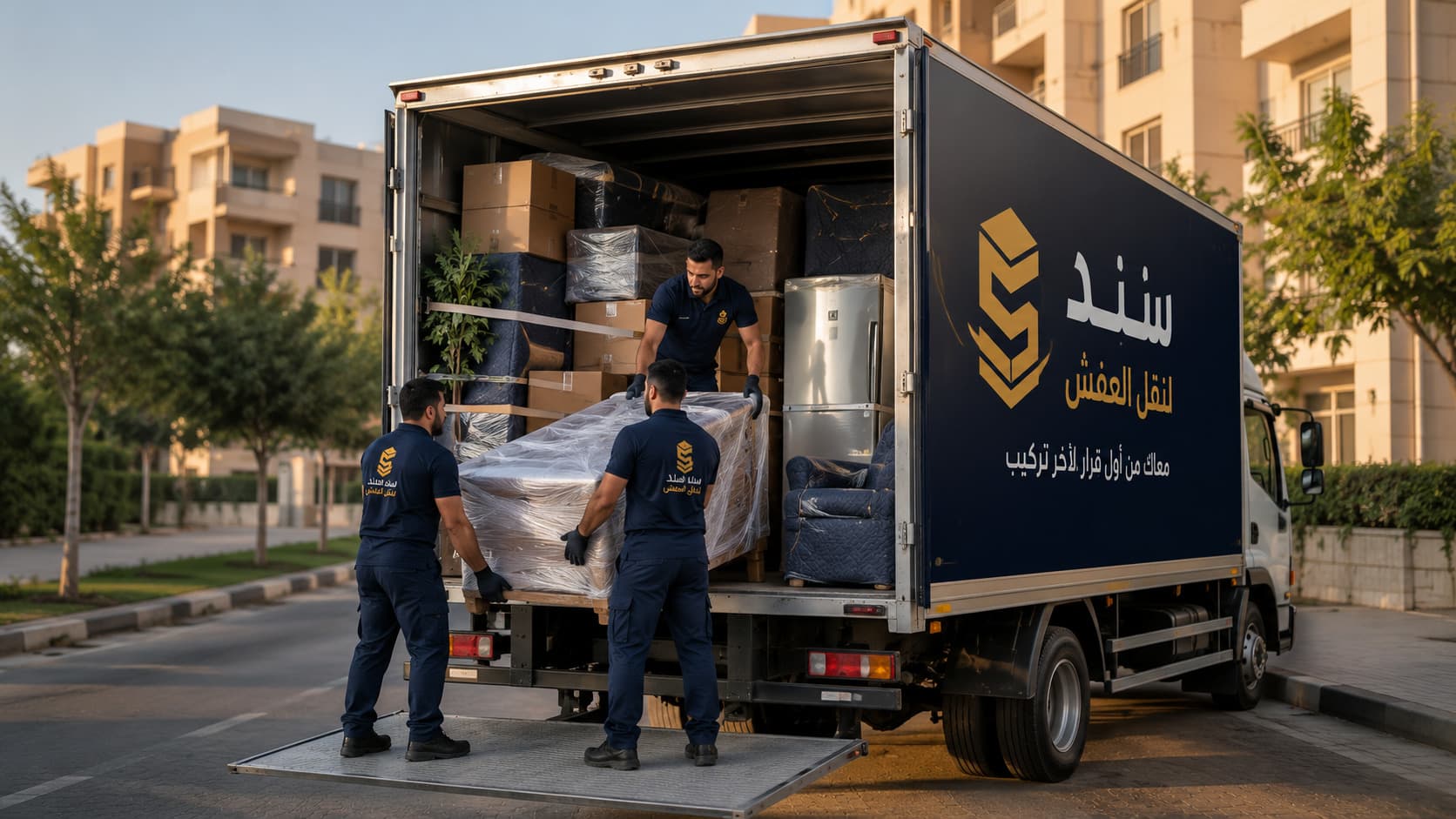 تحميل عفش منظم داخل سيارة النقل